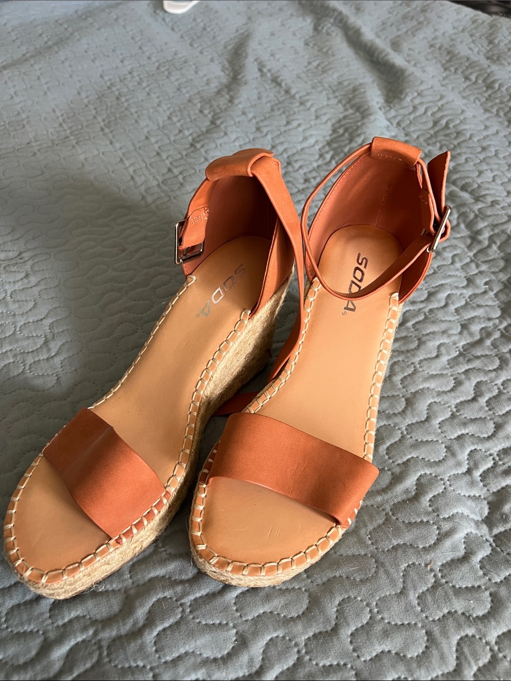 Soda Burnt Orange Espadrille Wedge Sandals with Ankle Strap